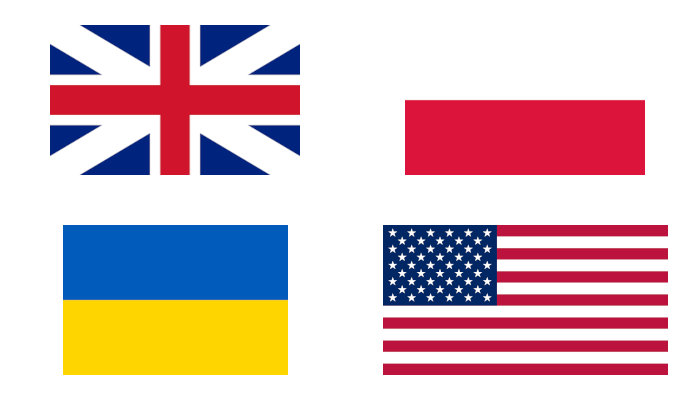 Flags of countries using supported languages